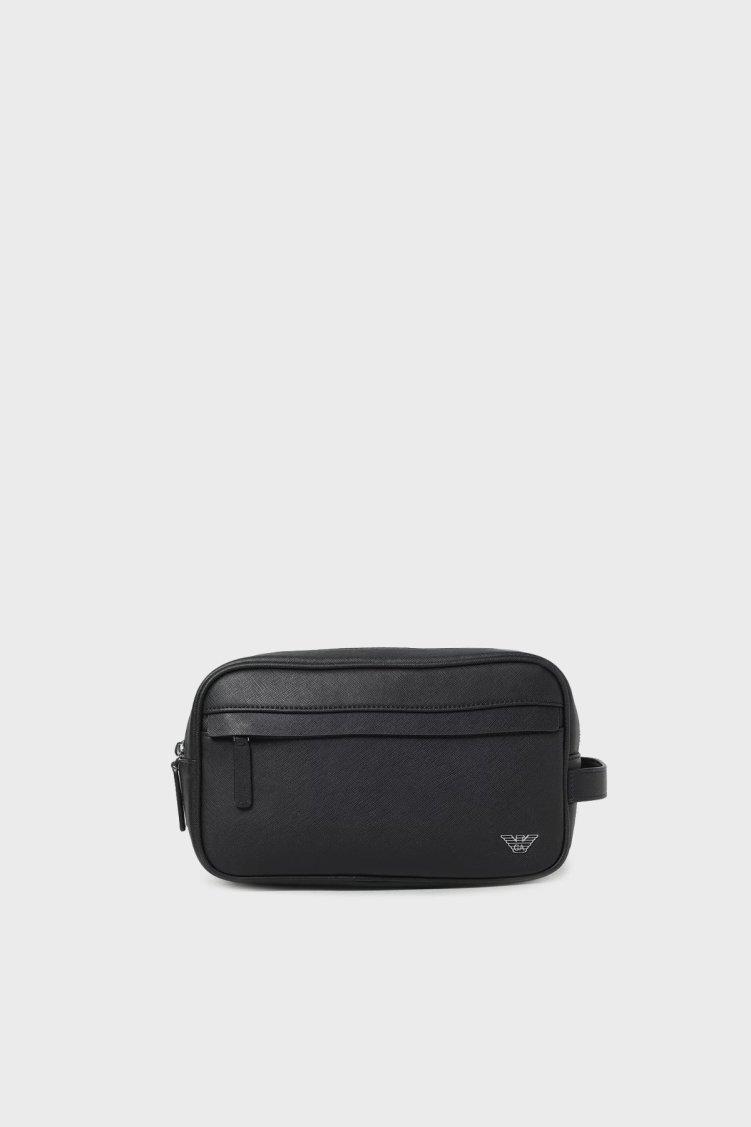 Emporio Armani Logolu Fermuarlı Erkek Traş Çantası Y4R546 Y138E 81072 SİYAH - Emporio Armani