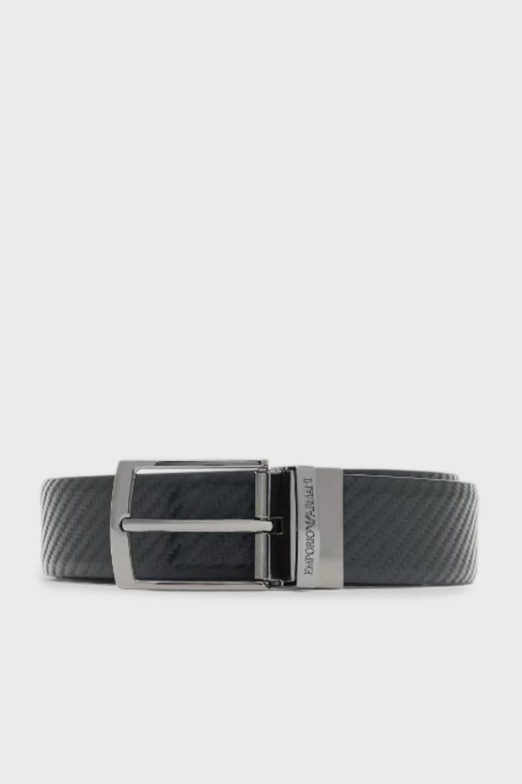 Emporio Armani Logolu Hakiki Deri Çift Taraflı Erkek Kemer EM003703 AF19586 MC012 SİYAH - Emporio Armani