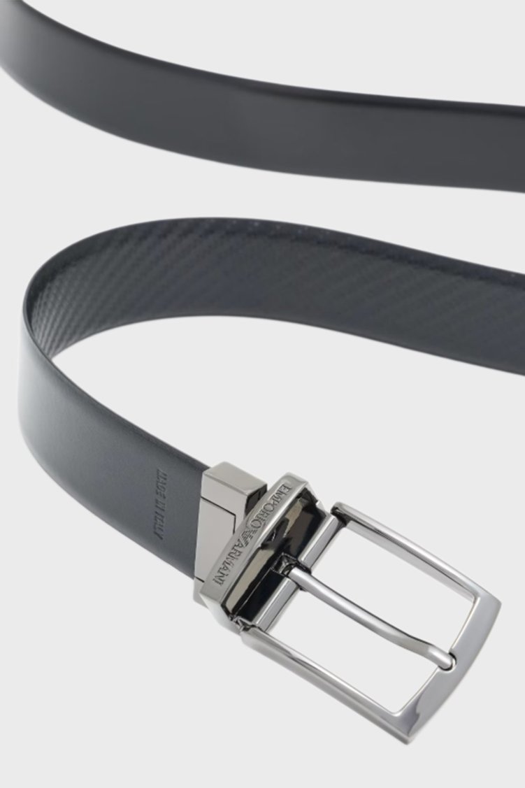 Emporio Armani Logolu Hakiki Deri Çift Taraflı Erkek Kemer EM003703 AF19586 MC012 SİYAH - Emporio Armani (1)
