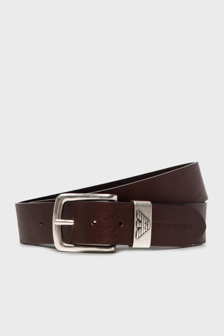 Emporio Armani Logolu Hakiki Deri Erkek Kemer Y4S201 YDD6G 80005 KAHVE - Emporio Armani