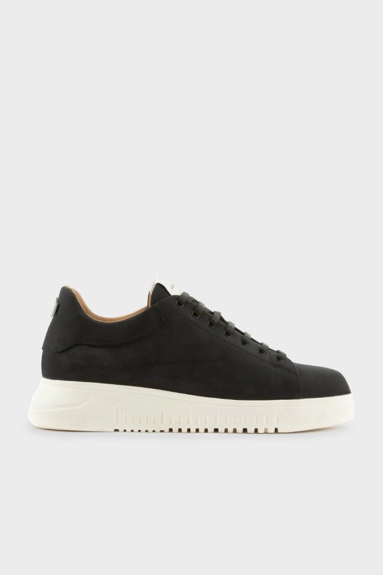 Emporio Armani Logolu Hakiki Deri Kalın Taban Sneaker Erkek Ayakkabı EM003663 AF19998 UC001 SİYAH - Emporio Armani