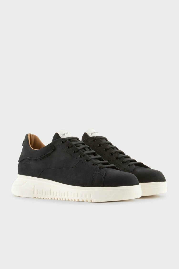 Emporio Armani Logolu Hakiki Deri Kalın Taban Sneaker Erkek Ayakkabı EM003663 AF19998 UC001 SİYAH - Emporio Armani (1)