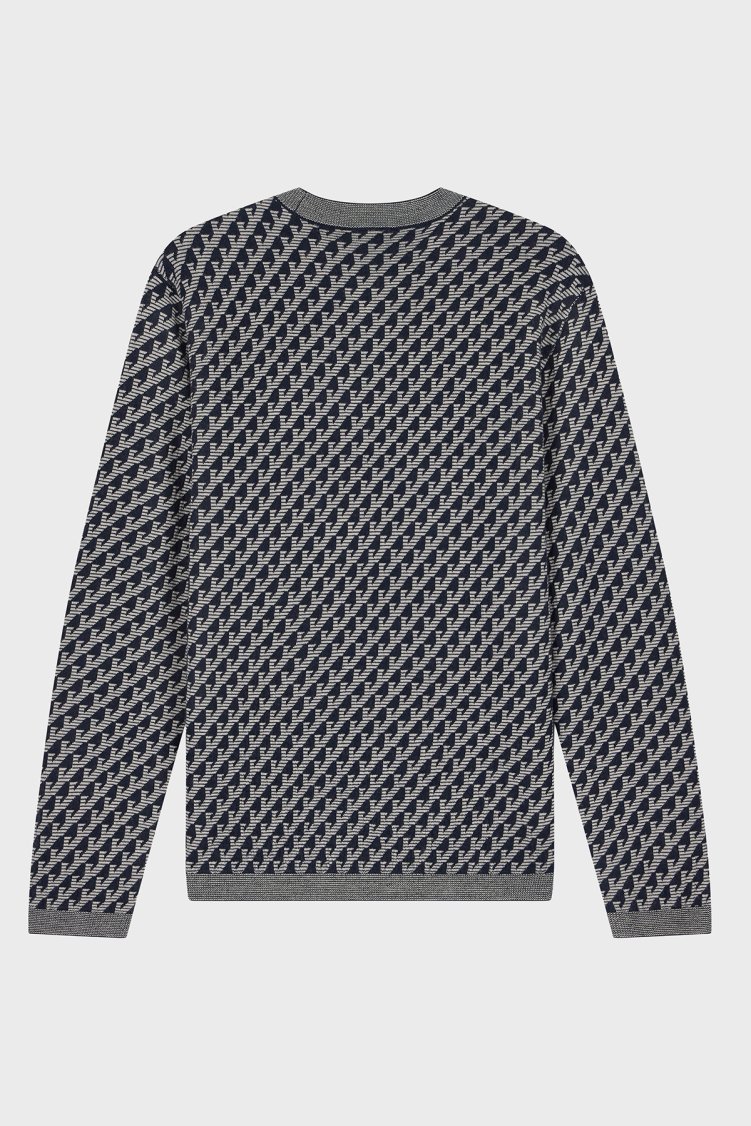 Emporio Armani Logolu Jakarlı % 100 Yün Bisiklet Yaka Erkek Kazak EM006360 AF27946 FB066 Lacivert - Emporio Armani (1)