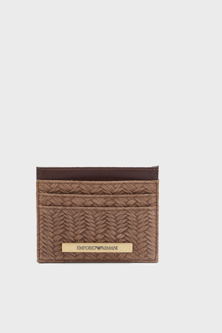 Emporio Armani Logolu Kabartmalı Süet Erkek Kartlık EM005753 AF25302 F6217 KAHVE - Emporio Armani