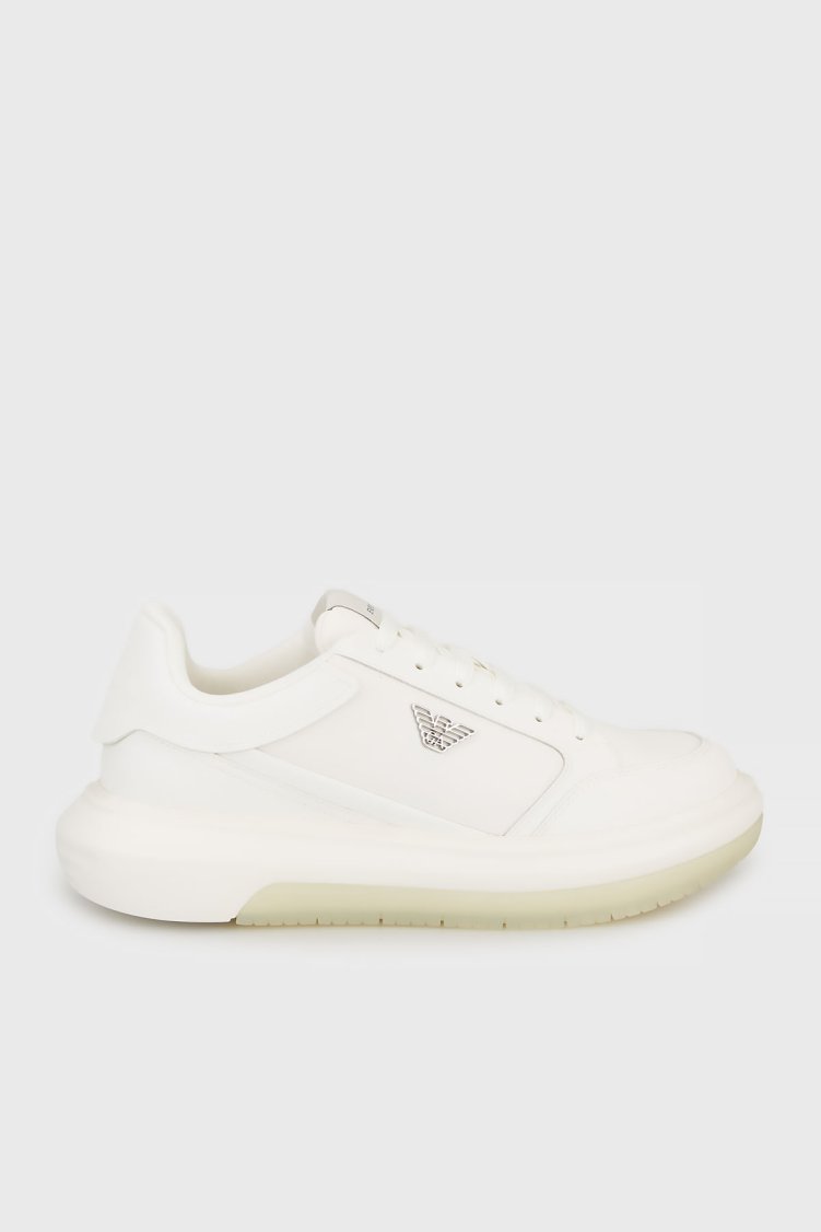 Emporio Armani Logolu Kalın Taban Sneaker Erkek Ayakkabı EM003666 AF19532 M0107 EKRU - Emporio Armani