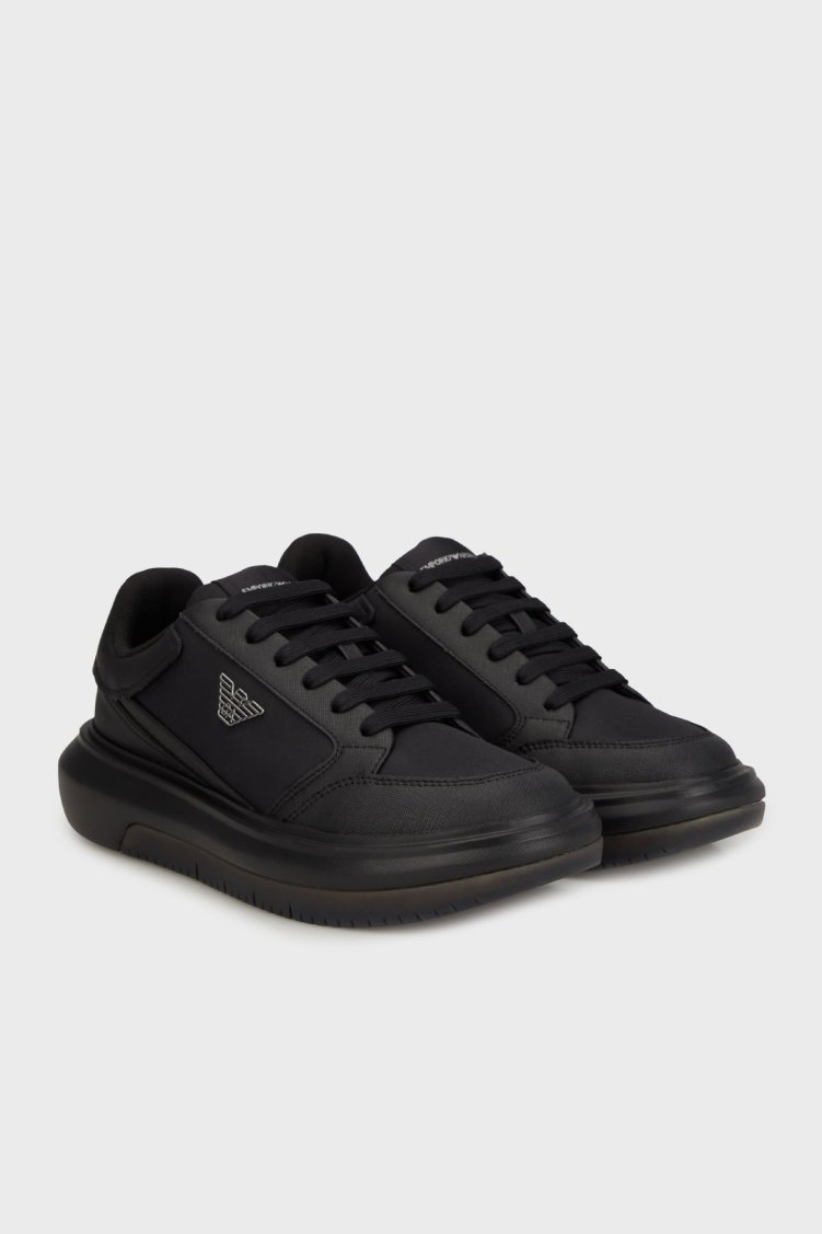 Emporio Armani Logolu Kalın Taban Sneaker Erkek Ayakkabı EM003666 AF19532 MC105 SİYAH - Emporio Armani (1)
