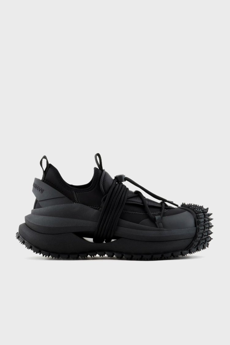 Emporio Armani Logolu Kalın Tabanlı Sneaker Erkek Ayakkabı X4X653 XR083 00002 SİYAH - Emporio Armani