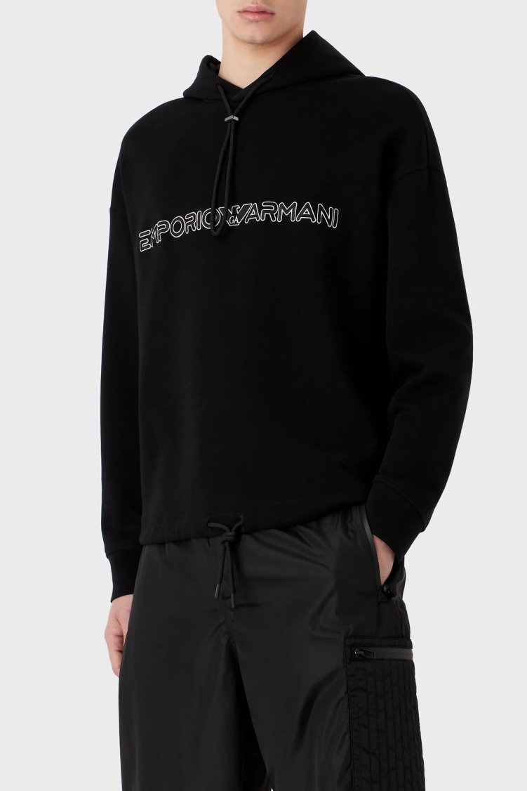 Emporio Armani Logolu Kapüşonlu Pamuklu Regular Fit Erkek Sweat 3R1MBC 1JHSZ 0999 SİYAH - Emporio Armani