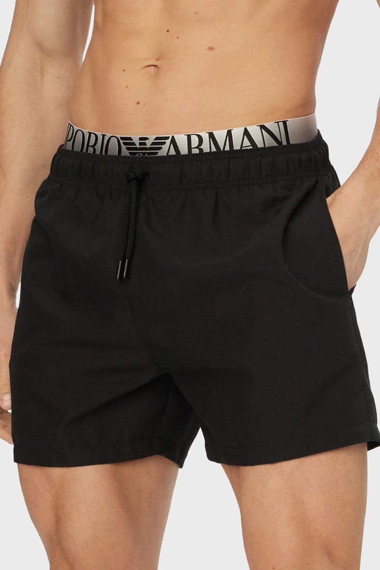 Emporio Armani Logolu Mayo Short Erkek Deniz Şortu EM000687 AF20432 UC001 SİYAH - Emporio Armani