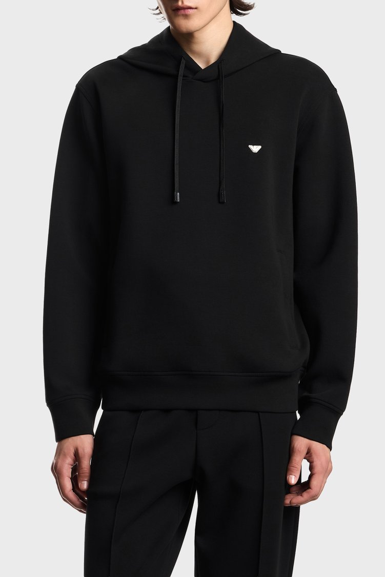 Emporio Armani Logolu Pamuk Karışımlı Kapüşonlu Erkek Sweat EM004531 AF10013 UC001 Siyah - Emporio Armani