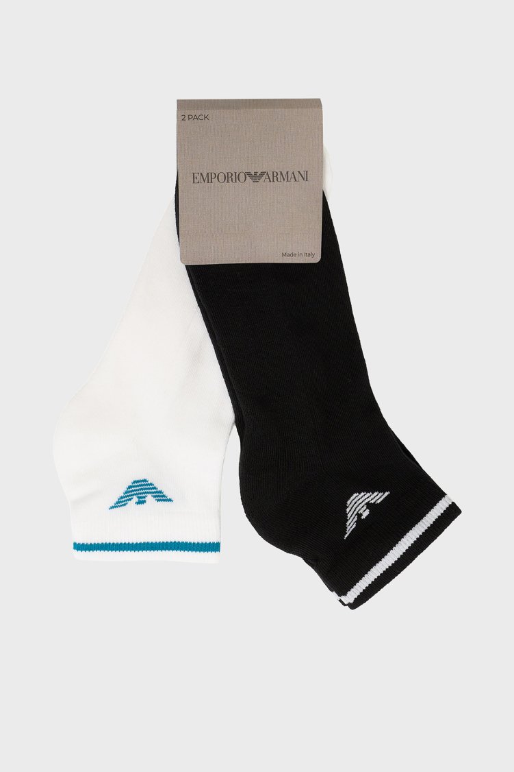 Emporio Armani Logolu Pamuklu 2 Pack Erkek Çorap EM000538 AF26261 MC09F Siyah-beyaz - Emporio Armani