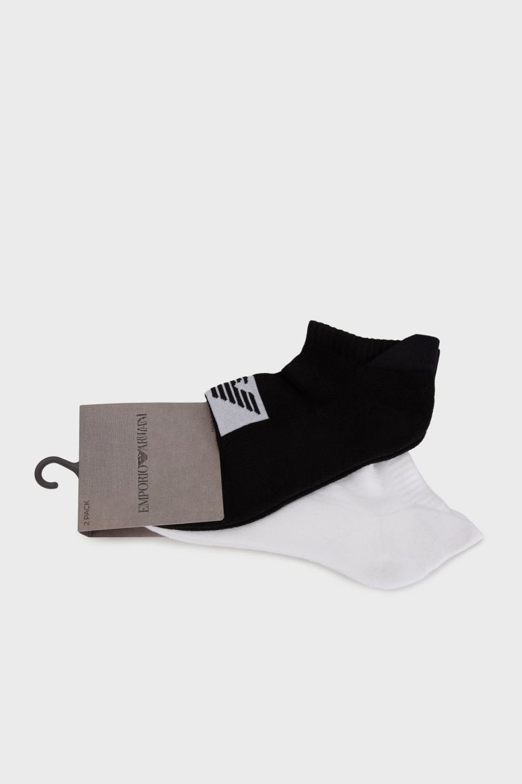 Emporio Armani Logolu Pamuklu 2 Pack Erkek Çorap EM003751 AF18263 MC001 SİYAH-BEYAZ - Emporio Armani