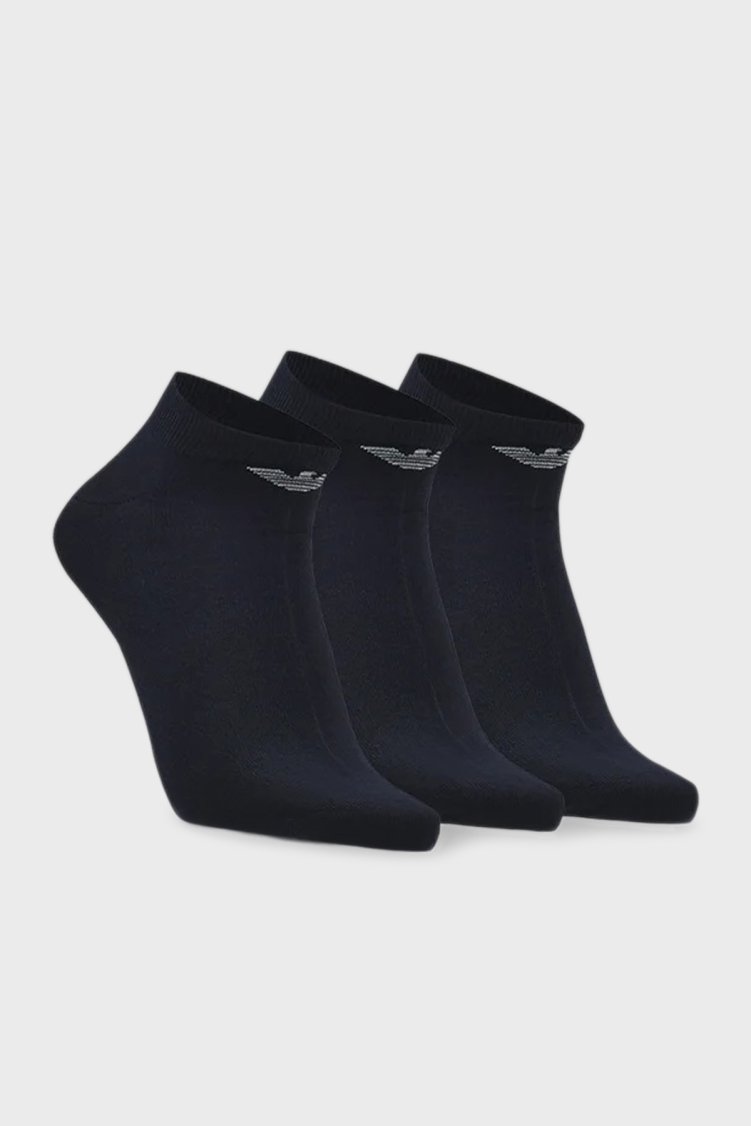 Emporio Armani Logolu Pamuklu 3 Pack Erkek Çorap EM000550 AF14446 MB082 MAVİ - Emporio Armani