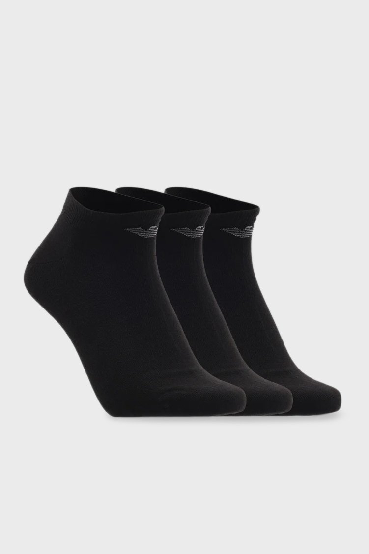 Emporio Armani Logolu Pamuklu 3 Pack Erkek Çorap EM000550 AF14446 MC061 SİYAH - Emporio Armani