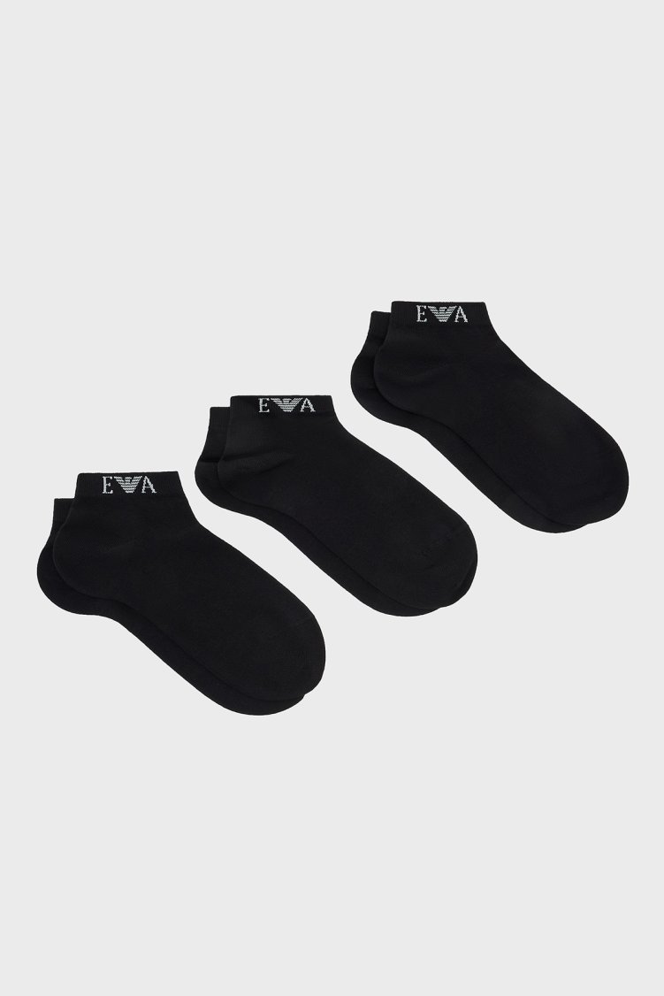 Emporio Armani Logolu Pamuklu 3 Pack Erkek Çorap EM000550 AF26377 UC001 Siyah - Emporio Armani