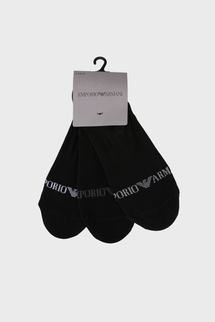 Emporio Armani Logolu Pamuklu Babet 3 Pack Erkek Çorap EM000548 AF20083 MC061 SİYAH - Emporio Armani