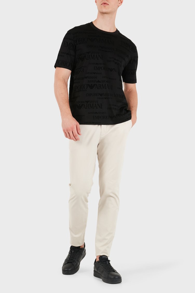 Emporio Armani Logolu Pamuklu Kadife Detaylı Bisiklet Yaka Erkek T Shirt EM007343 AF10017 FC376 Siyah - Emporio Armani (1)