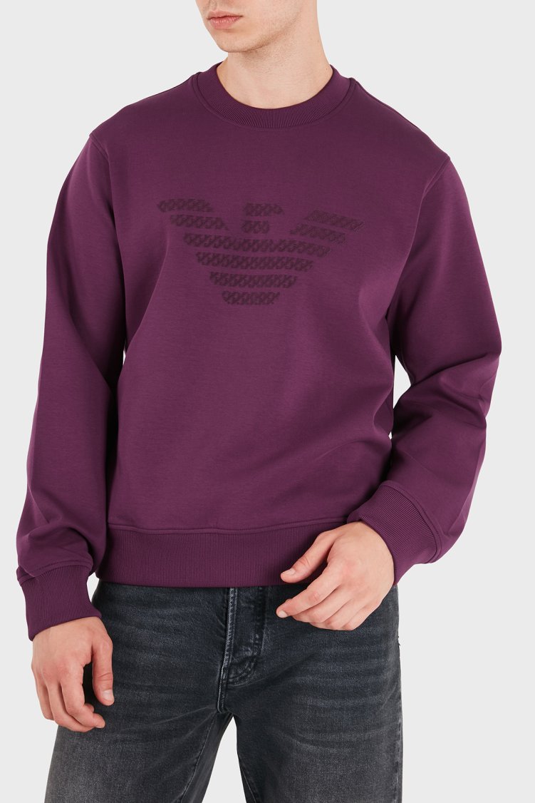 Emporio Armani Logolu Pamuklu Regular Fit Bisiklet Yaka Erkek Sweat EM006841 AF10013 MA174 Mor - Emporio Armani
