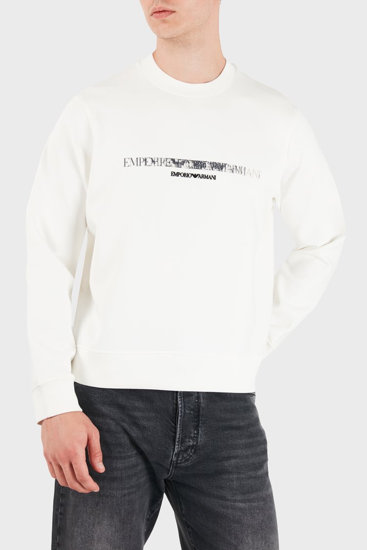 Emporio Armani Logolu Pamuklu Regular Fit Bisiklet Yaka Erkek Sweat EM007352 AF10013 M0497 Beyaz - Emporio Armani