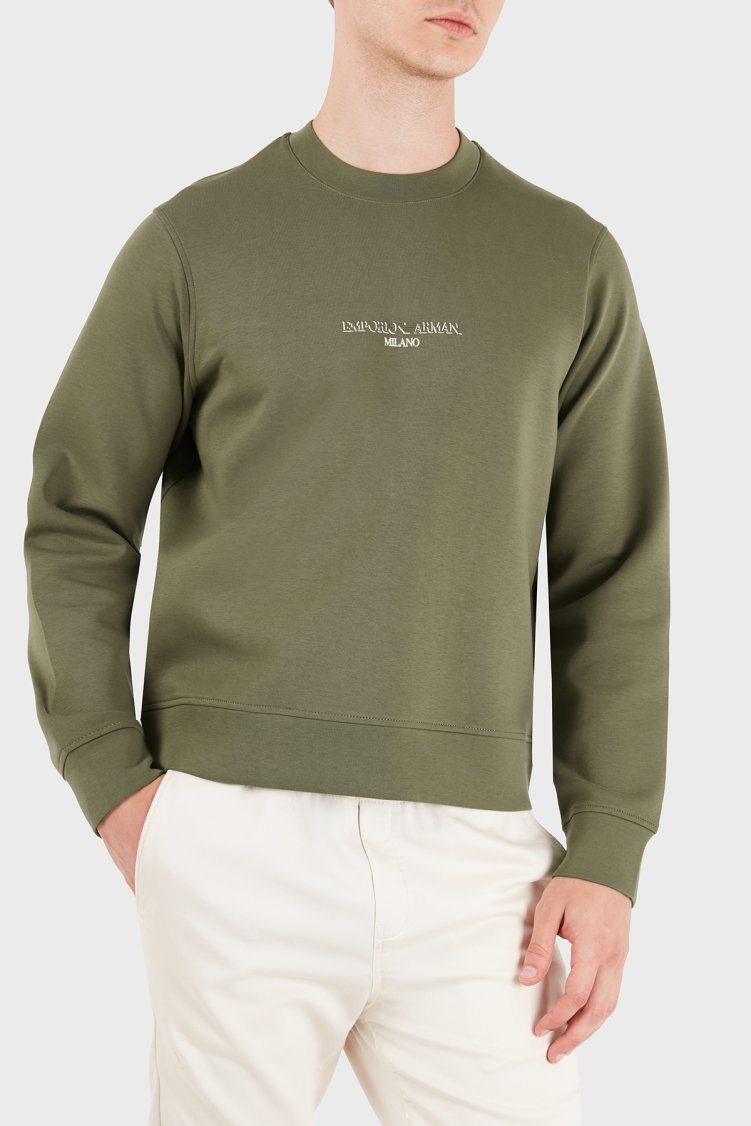 Emporio Armani Logolu Pamuklu Regular Fit Bisiklet Yaka Erkek Sweat EM007352 AF10013 M7312 Haki - Emporio Armani