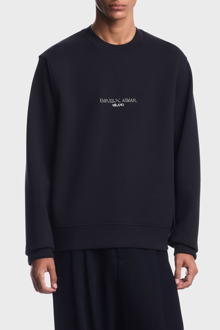 Emporio Armani Logolu Pamuklu Regular Fit Bisiklet Yaka Erkek Sweat EM007352 AF10013 MB844 Lacivert - Emporio Armani