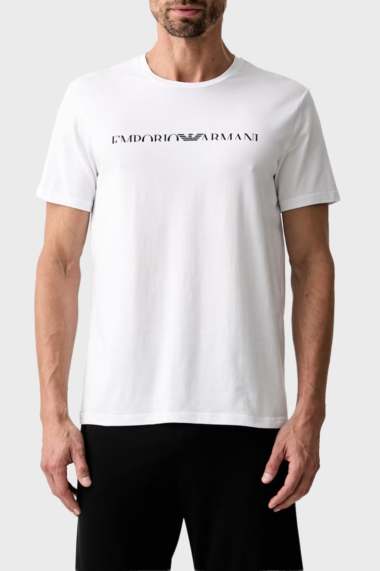 Emporio Armani Logolu Pamuklu Regular Fit Bisiklet Yaka Erkek T Shirt EM000377 AF25030 U0002 Beyaz - Emporio Armani