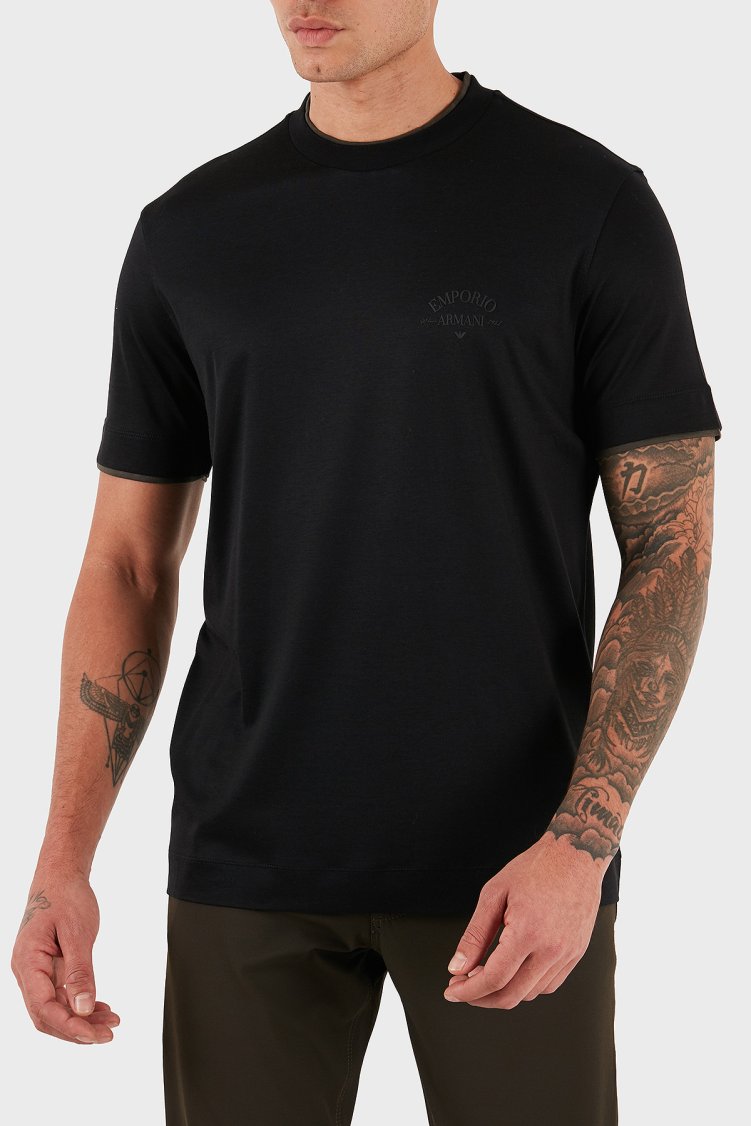 Emporio Armani Logolu Pamuklu Regular Fit Bisiklet Yaka Erkek T Shirt EM002939 AF18312 UC001 SİYAH - Emporio Armani