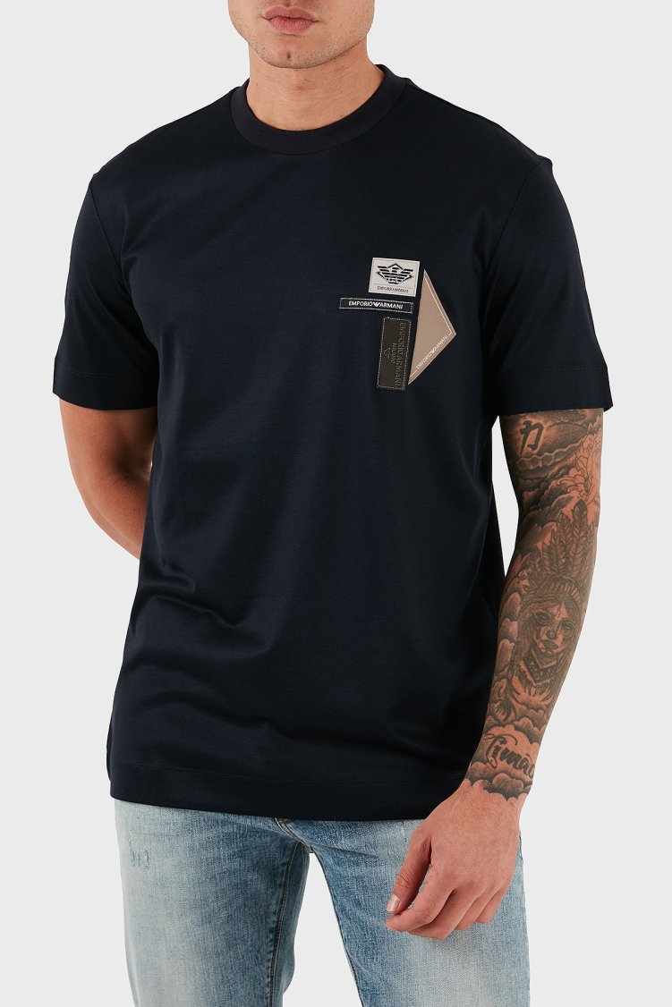Emporio Armani Logolu Pamuklu Regular Fit Bisiklet Yaka Erkek T Shirt EM002959 AF18312 UB118 LACİVERT - Emporio Armani