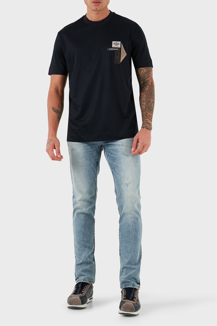 Emporio Armani Logolu Pamuklu Regular Fit Bisiklet Yaka Erkek T Shirt EM002959 AF18312 UB118 LACİVERT - Emporio Armani (1)