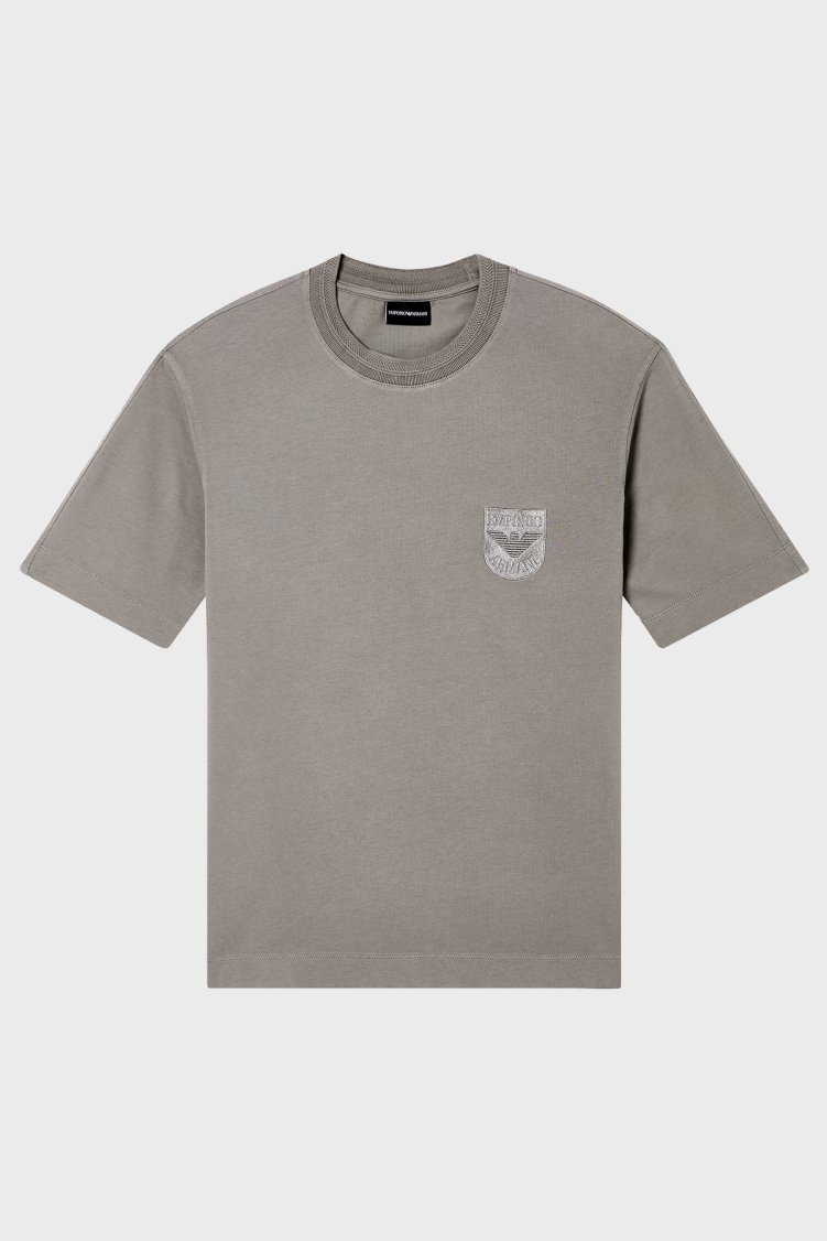 Emporio Armani Logolu Pamuklu Regular Fit Bisiklet Yaka Erkek T Shirt EM005247 AF13715 U8049 GRİ - Emporio Armani