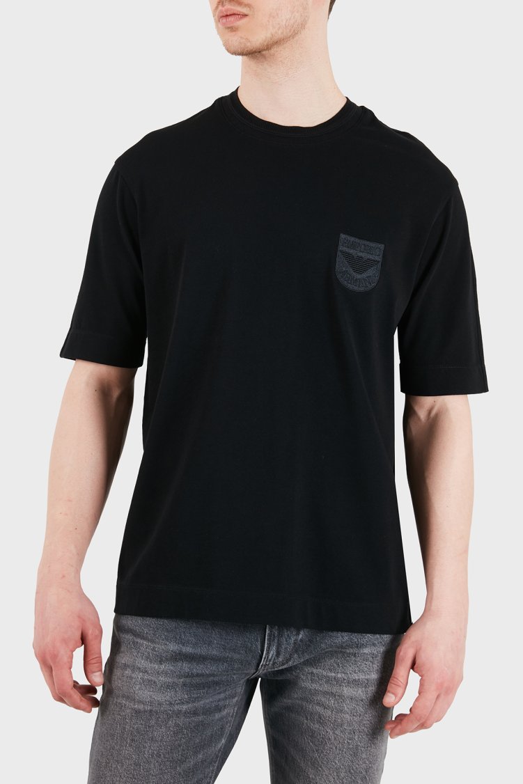 Emporio Armani Logolu Pamuklu Regular Fit Bisiklet Yaka Erkek T Shirt EM005247 AF13715 UC001 SİYAH - Emporio Armani