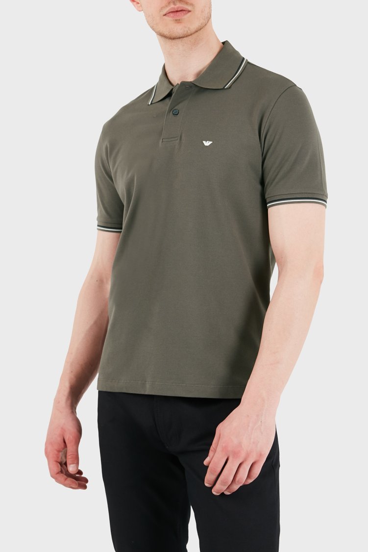 Emporio Armani Logolu Pamuklu Regular Fit Düğmeli Erkek Polo EM004606 AF23090 U8143 HAKİ - Emporio Armani