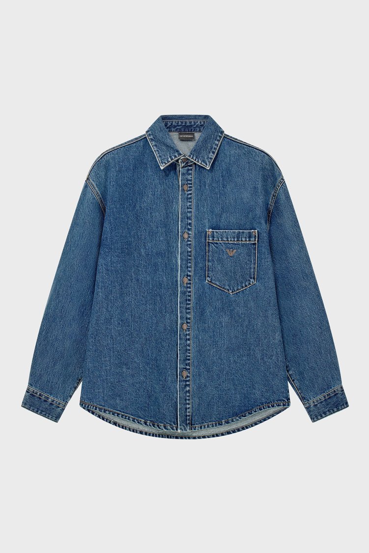 Emporio Armani Logolu Pamuklu Regular Fit Göğüs Cepli Erkek Gömlek EM007105 AF17805 MB002 Lacivert - Emporio Armani (1)