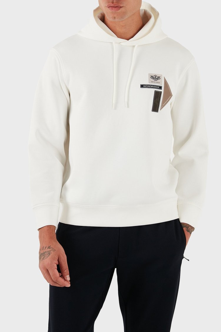 Emporio Armani Logolu Pamuklu Regular Fit Kapüşonlu Erkek Sweat EM003587 AF10013 U0003 BEYAZ - Emporio Armani