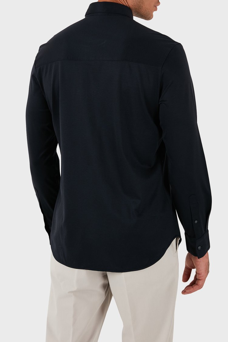 Emporio Armani Logolu Pamuklu Regular Fit Klasik Yaka Erkek Gömlek EM003055 AF10761 UB118 LACİVERT - Emporio Armani (1)