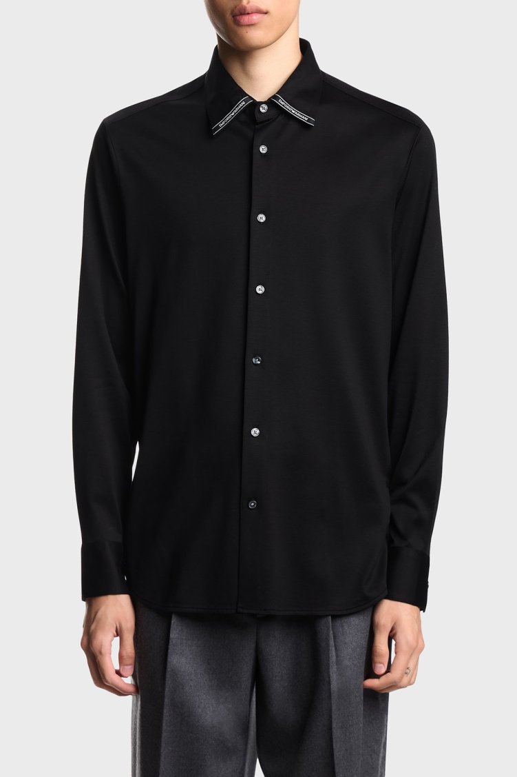 Emporio Armani Logolu Pamuklu Regular Fit Klasik Yaka Erkek Gömlek EM003055 AF10761 UC001 SİYAH - Emporio Armani