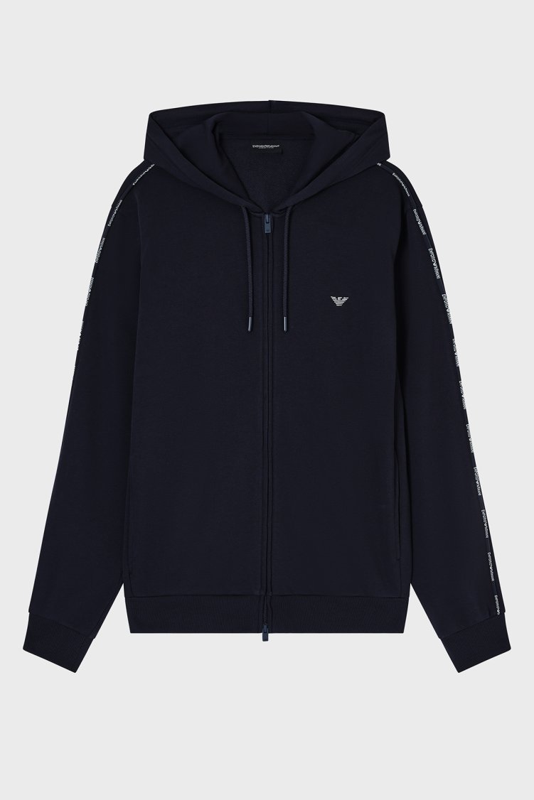 Emporio Armani Logolu Pamuklu Relaxed Fit Kapüşonlu Fermuarlı Erkek Sweat EM000653 AF18887 UB102 LACİVERT - Emporio Armani