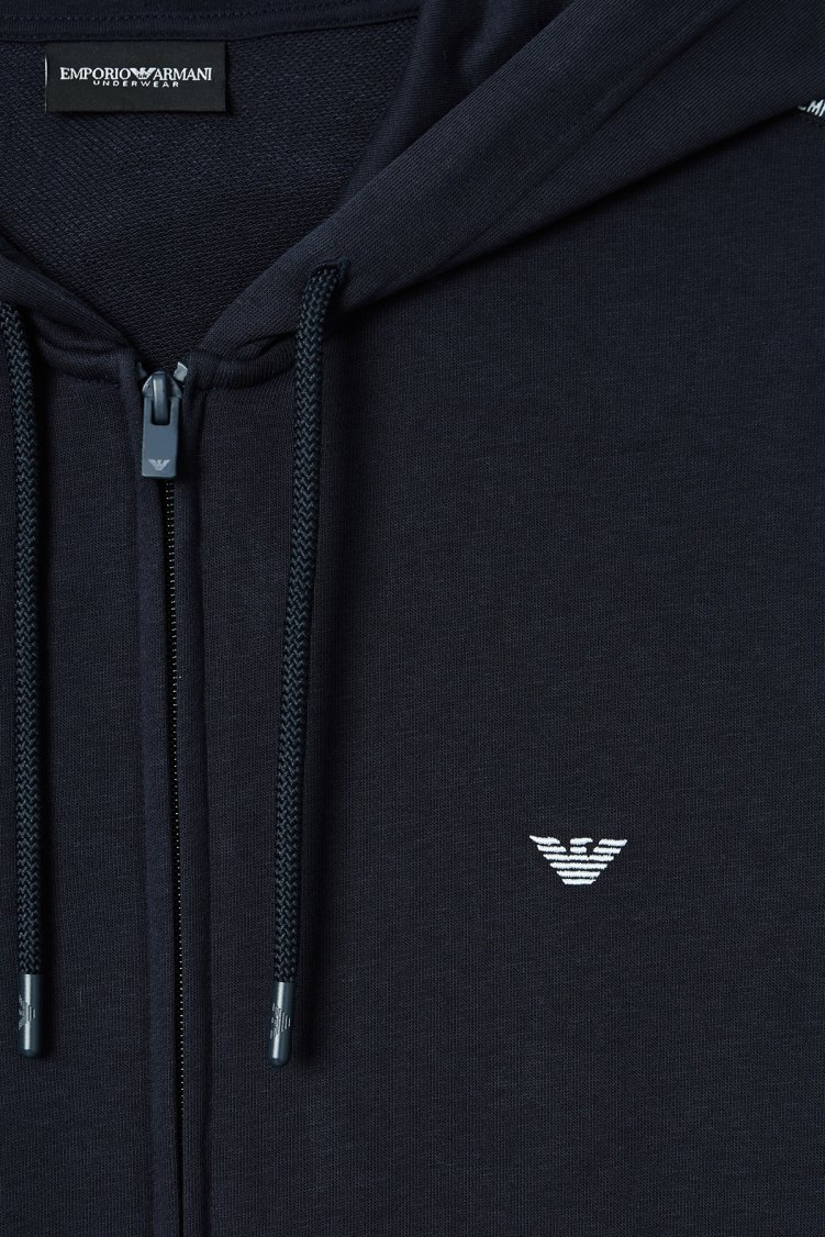 Emporio Armani Logolu Pamuklu Relaxed Fit Kapüşonlu Fermuarlı Erkek Sweat EM000653 AF18887 UB102 LACİVERT - Emporio Armani (1)