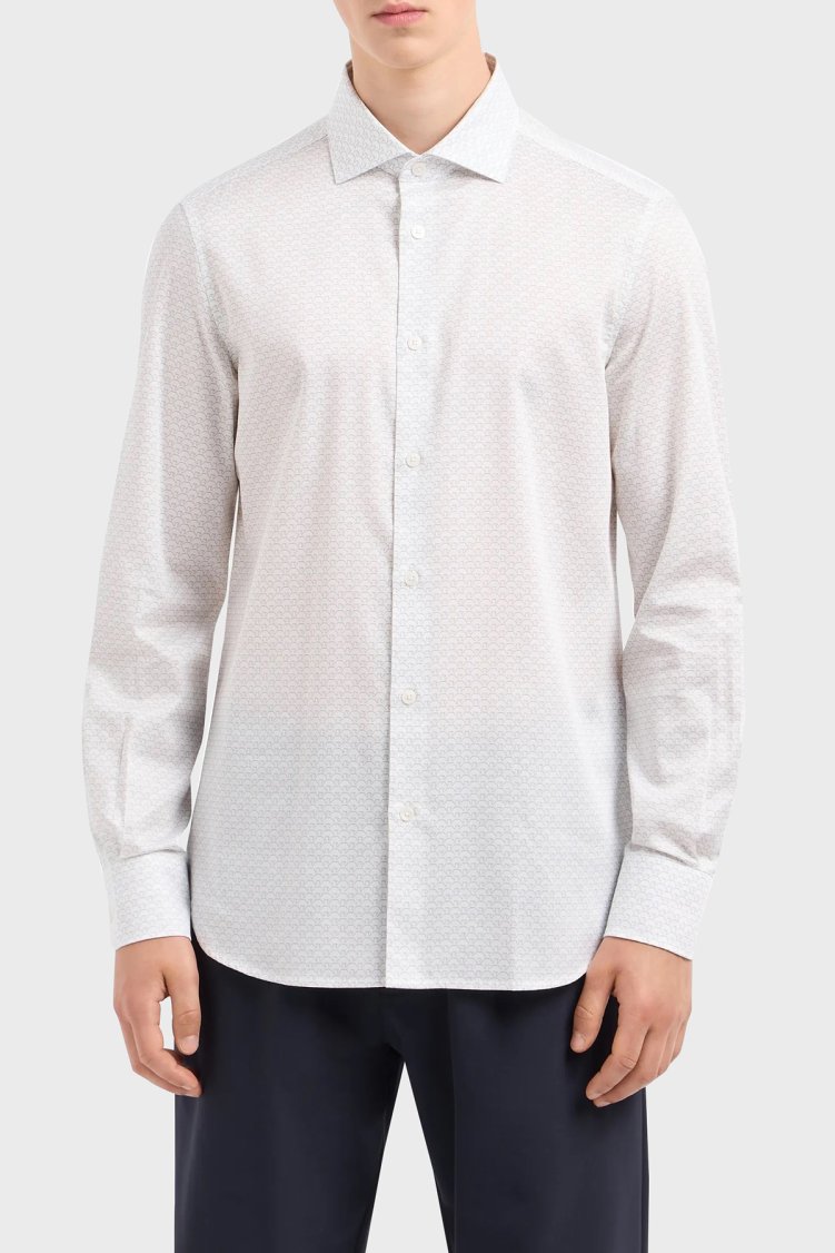 Emporio Armani Logolu Pamuklu Slim Fit Erkek Gömlek 6D1C86 1NPBZ F121 BEYAZ - Emporio Armani
