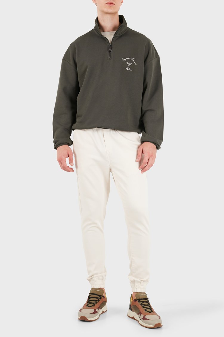 Emporio Armani Logolu Pamuklu Yarım Fermuarlı Dik Yaka Erkek Sweat EM006474 AF28006 U6139 Koyu kahve - Emporio Armani (1)