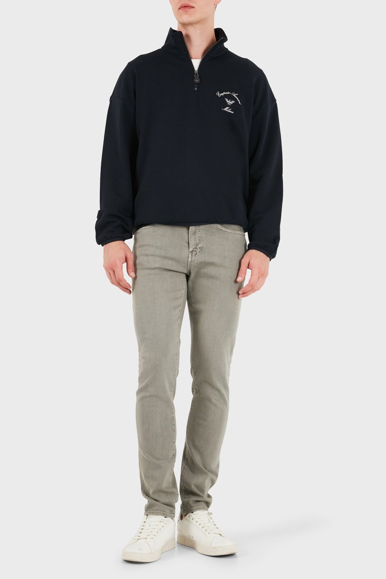 Emporio Armani Logolu Pamuklu Yarım Fermuarlı Dik Yaka Erkek Sweat EM006474 AF28006 UB118 Lacivert - Emporio Armani (1)