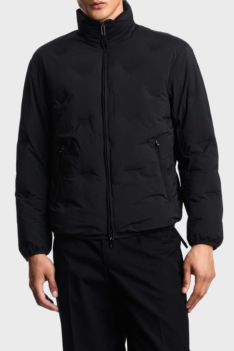 Emporio Armani Logolu Regular Fit Dik Yaka Erkek Mont EM003045 AF18232 UC001 SİYAH - Emporio Armani