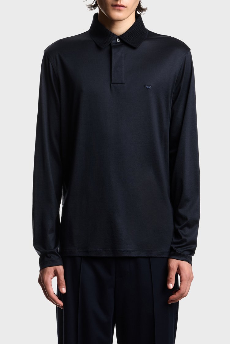 Emporio Armani Logolu Regular Fit Düğmeli Erkek Polo EM004590 AF10017 UB118 Lacivert - Emporio Armani