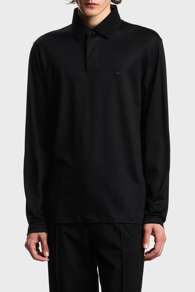 Emporio Armani Logolu Regular Fit Düğmeli Erkek Polo EM004590 AF10017 UC001 Siyah - Emporio Armani
