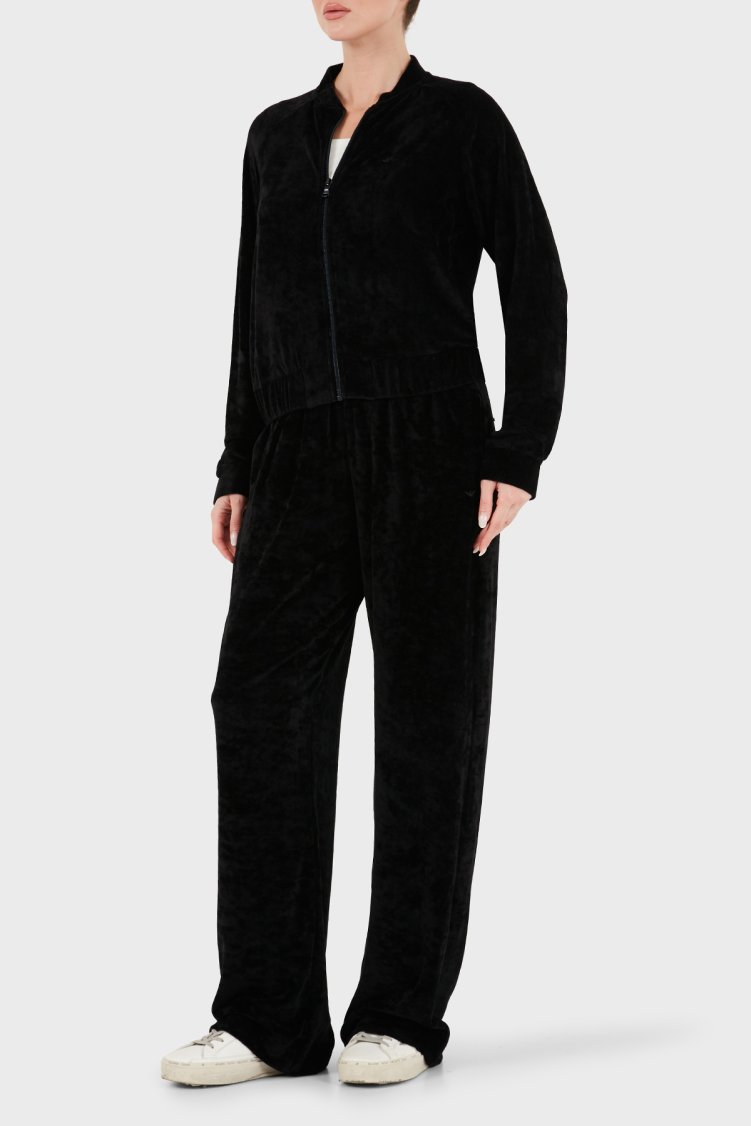 Emporio Armani Logolu Regular Fit Düz Paça Kadife Dokulu Kadın Eşofman Takımı EW004750 AF26228 UC001 Siyah - Emporio Armani