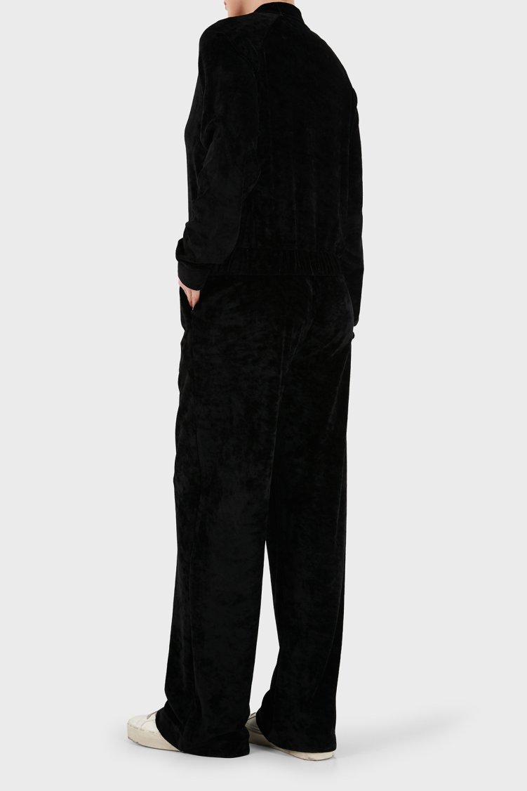 Emporio Armani Logolu Regular Fit Düz Paça Kadife Dokulu Kadın Eşofman Takımı EW004750 AF26228 UC001 Siyah - Emporio Armani (1)