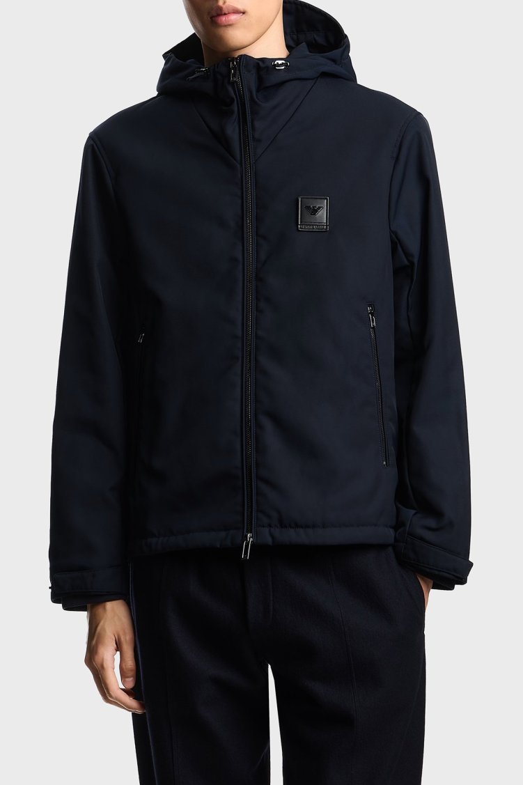 Emporio Armani Logolu Regular Fit Kapüşonlu Erkek Mont EM003417 AF18264 UB118 LACİVERT - Emporio Armani