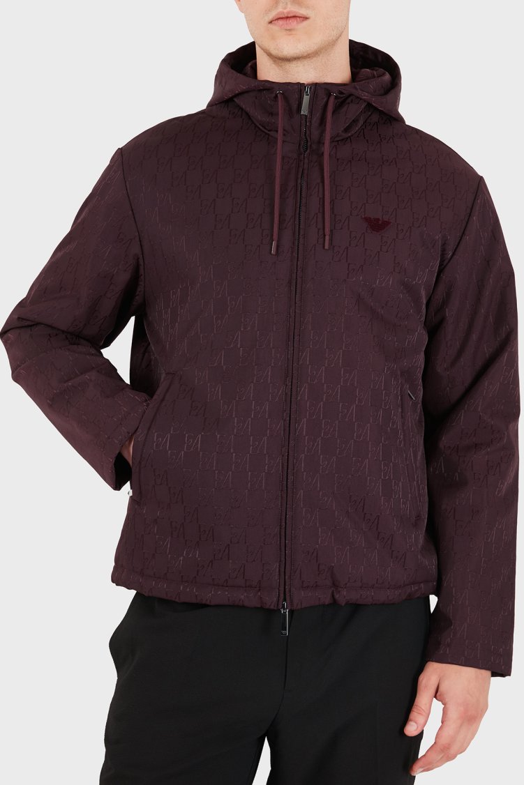 Emporio Armani Logolu Relaxed Fit Kapüşonlu Suya Dayanıklı Erkek Ceket EM006736 AF29202 F6250 Kahve - Emporio Armani