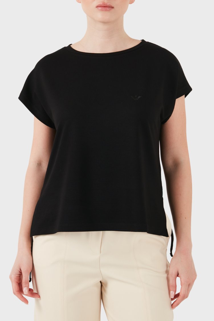 Emporio Armani Logolu Relaxed Fit Yuvarlak Kadın T Shirt EW002908 AF19032 UC001 SİYAH - Emporio Armani