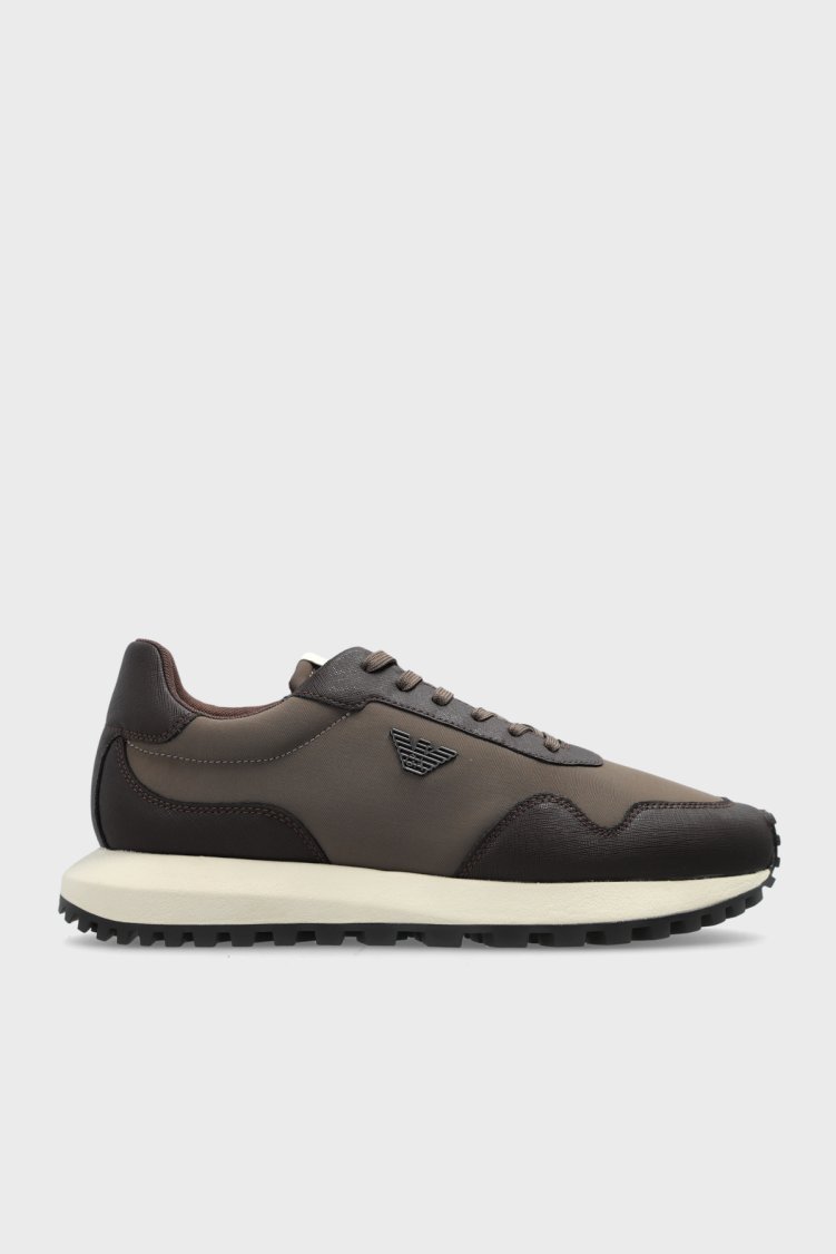 Emporio Armani Logolu Sneaker Erkek Ayakkabı EM003738 AF19532 M6492 Kahve - Emporio Armani